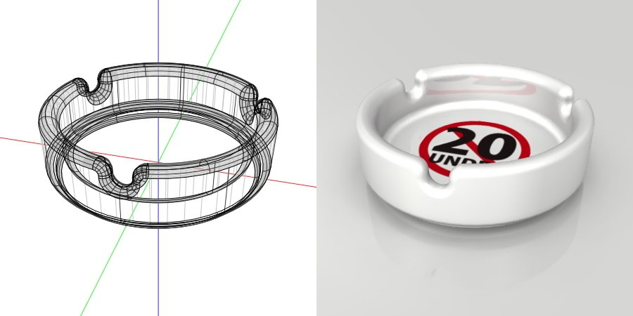 フリー素材 formZ 3D インテリア interior 雑貨 miscellaneous goods 20歳未満禁止のマークがプリントされた灰皿 ashtray