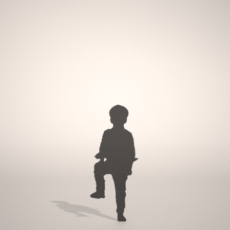 フリー素材 formZ 3D silhouette 子供 child 少年 boy marine cap 右足を台に乗せて立つマリンキャップをかぶった男の子のシルエット