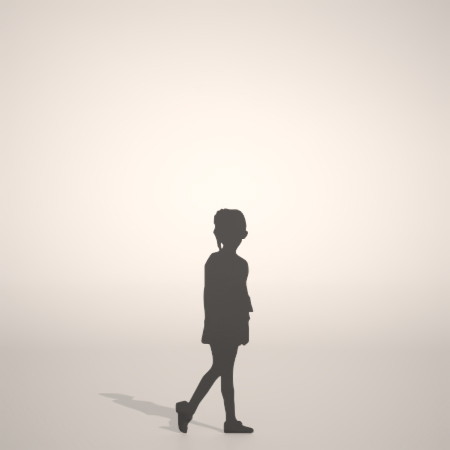 フリー素材 formZ 3D silhouette 子供 child 少女 girl 短パンを穿いたおさげ髪の女の子のシルエット