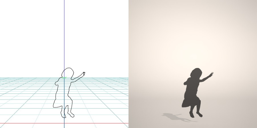 フリー素材 formZ 3D silhouette 子供 child 少女 girl スカート skirt 跳ぶ ジャンプ jump 飛び跳ねる女の子のシルエット