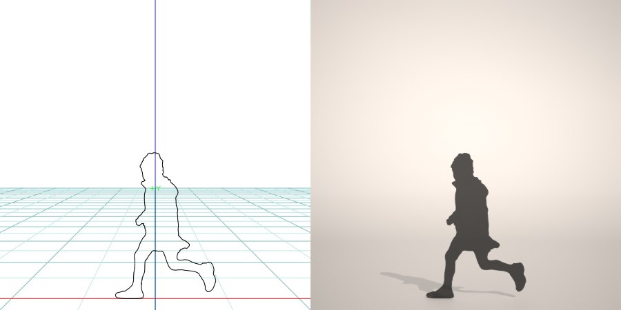 フリー素材 formZ 3D シルエット silhouette 子供 child 少女 girl スカート skirt ニット帽 走る run