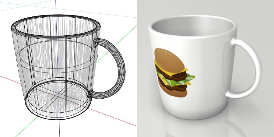 formZ 3D インテリア interior 食器 tableware cup マグカップ mug ハンバーガー hamburger