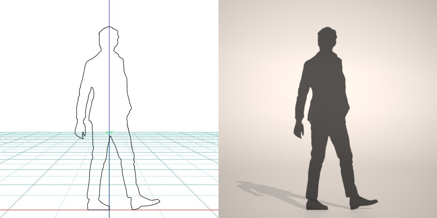 formZ 3D silhouette man ポケットに手を入れて立つジャケットを着た男性のシルエット