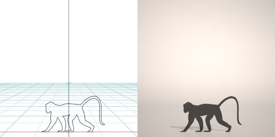 formZ 3D シルエット silhouette 動物 animal 猿 サル さる モンキー monkey 申