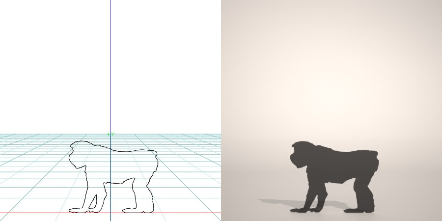 formZ 3D シルエット silhouette 動物 animal 猿 サル さる モンキー monkey 申