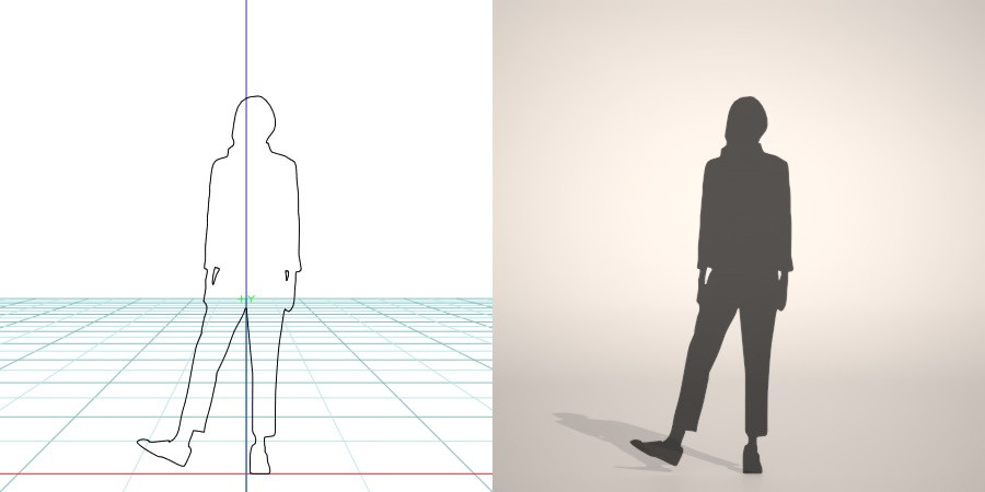 formZ 3D silhouette woman female lady クロップドパンツを穿いた女性のシルエット