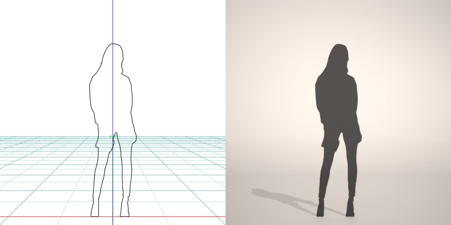 formZ 3D silhouette woman female lady 右手に財布を持った女性のシルエット