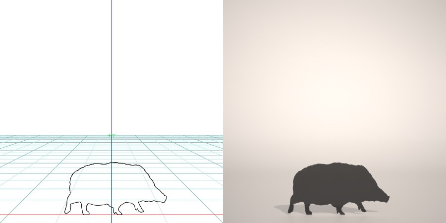 formZ 3D silhouette 動物 animal イノシシのシルエット いのしし 猪 亥 boar