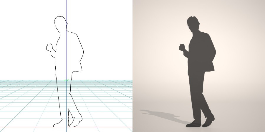 formZ 3D シルエット silhouette man ジャケット 背広 business suit 会社員 ビジネスマン businessman サラリーマン 右手で小さくガッツポーズをとるスーツを着た男性