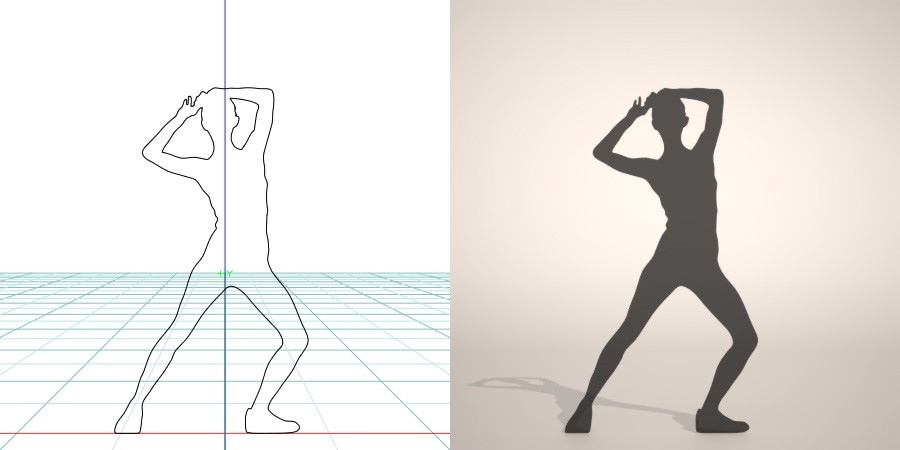 フリー素材 formZ 3D silhouette woman female lady gym フィットネス fitness stretch 運動 エクセサイズ exercise ストレッチ体操をする女性のシルエット