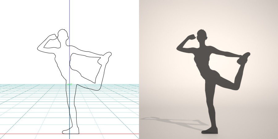 フリー素材 formZ 3D silhouette woman female lady gym フィットネス fitness stretch 運動 エクセサイズ exercise ストレッチ体操をする女性のシルエット