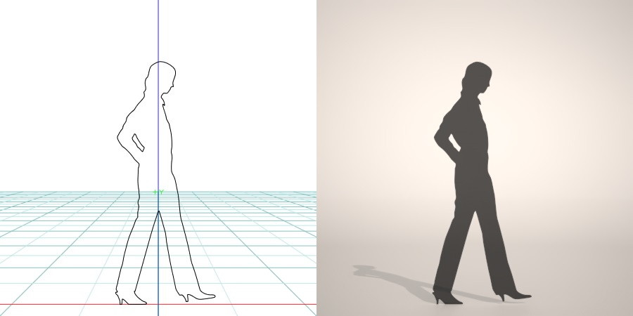 フリー素材 formZ 3D silhouette woman female lady パンプス pumps ストレートパンツを穿いた女性のシルエット