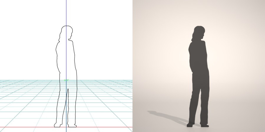 フリー素材 formZ 3D silhouette woman female lady ストレートパンツを穿いた女性のシルエット