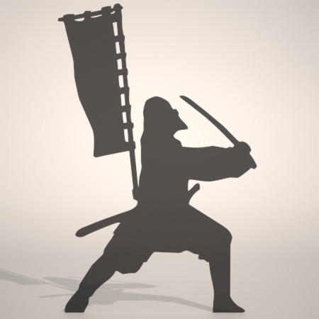 formZ 3D silhouette man 侍 士 さむらい samurai 武士 日本刀 旗指 旗差 ハタサシ 旗手 旗持ち 合戦場で主の旗を持って供奉する武士のシルエット