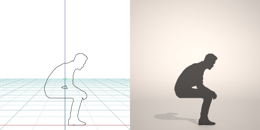 フリー素材 formZ 3D silhouette man 腰かける 座る 腰かけた男性のシルエット