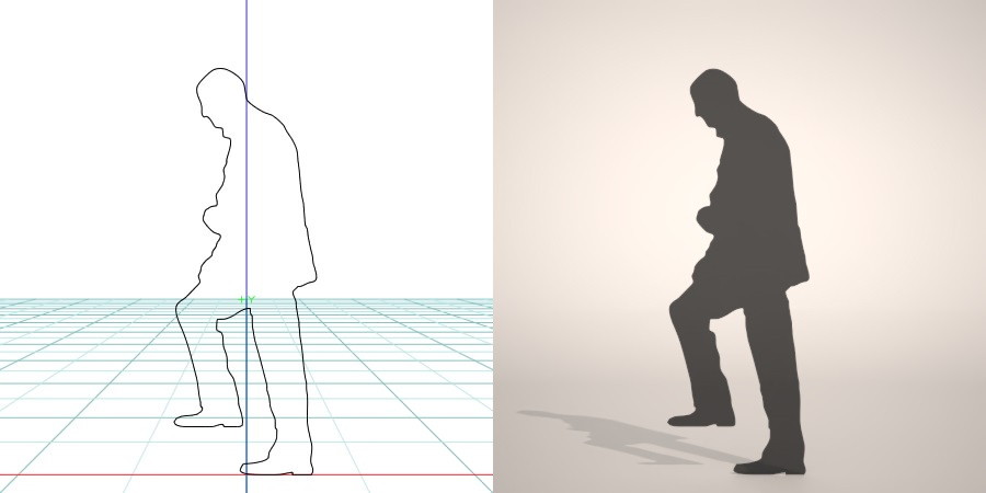 フリー素材 formZ 3D silhouette 男性 man 階段を上る初老の男性のシルエット