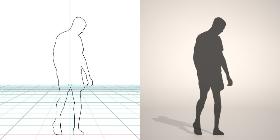 フリー素材 formZ 3D silhouette man ハーフパンツ shorts 短パンを穿いた男性のシルエット