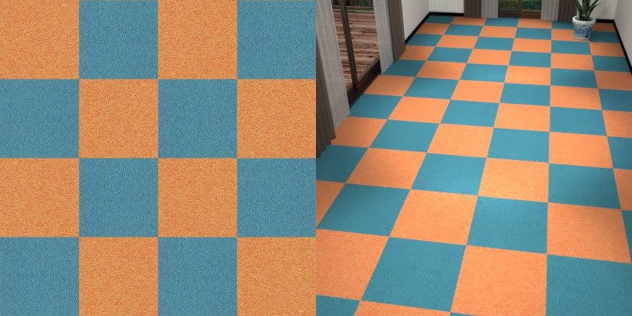 フリーデータ,2D,テクスチャー,texture,JPEG,タイルカーペット,tile,carpet,青,ブルー,blue,オレンジ色,橙,オレンジ色,orange,市松張り,2色市松