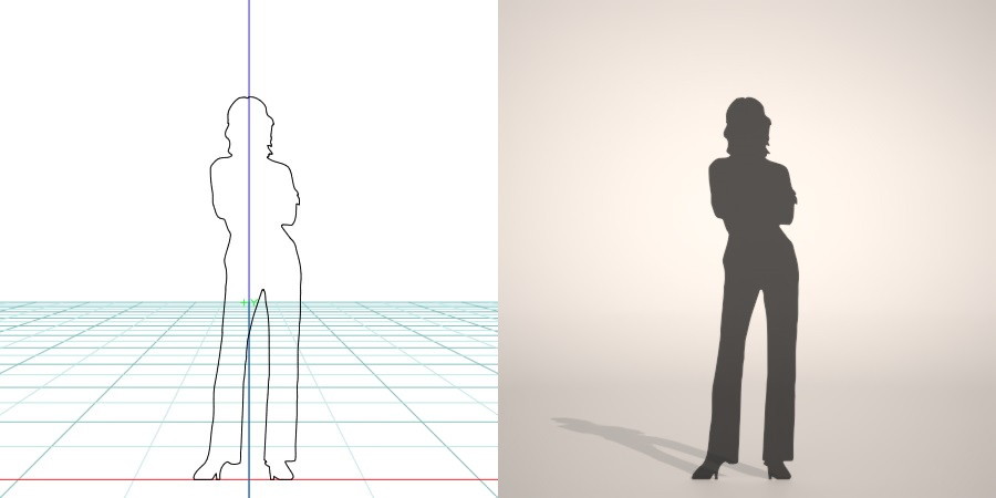 フリー素材 formZ 3D silhouette woman female lady 腕組みをして立つ女性のシルエット