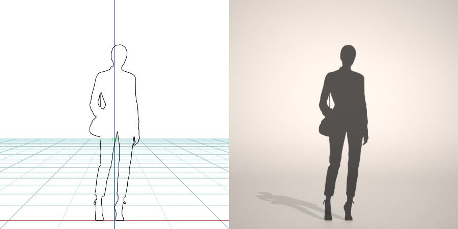 フリー素材 formZ 3D silhouette woman female lady ジーパン denim jeans パンプス pumps ショルダーバッグを持った女性のシルエット