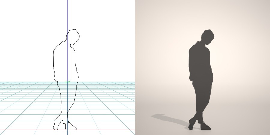 フリー素材 formZ 3D silhouette woman female lady うつむく 俯く うつむく女性のシルエット