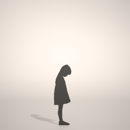 フリー素材 formZ 3D silhouette 子供 child 少女 girl skirt スカートを穿いた俯く女の子のシルエット