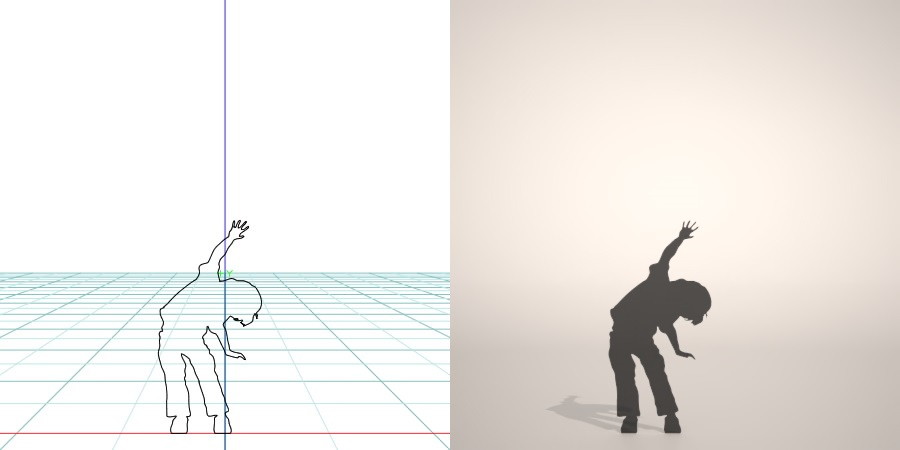 フリー素材 formZ 3D silhouette 子供 child 少年 boy 両手を広げてはしゃぐ男の子のシルエット