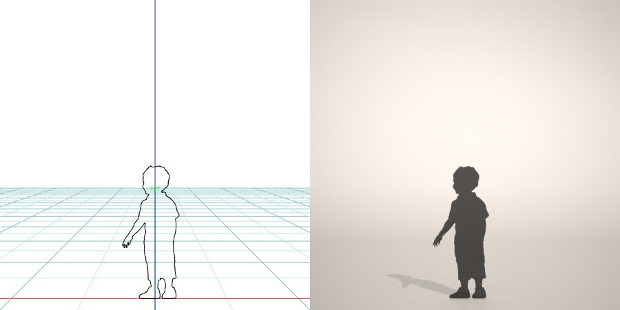 フリー素材 formZ 3D silhouette 子供 child 少年 boy スニーカーを履いた男の子のシルエット