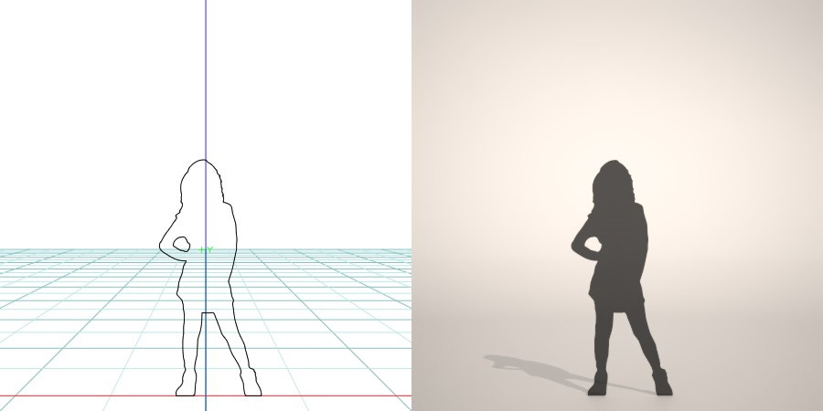 フリー素材 formZ 3D silhouette 子供 child 少女 girl ポーズをとる女の子のシルエット