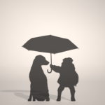 【シルエット】犬に傘をさしてあげる子供【formZ】 child_0074
