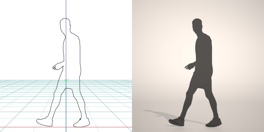 フリー素材 formZ 3D silhouette man ハーフパンツ shorts 短パンを穿いた男性のシルエット