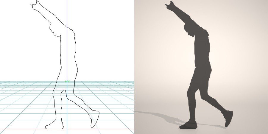 フリー素材 formZ 3D silhouette man ハーフパンツ shorts 短パンを穿いてストレッチをする男性のシルエット