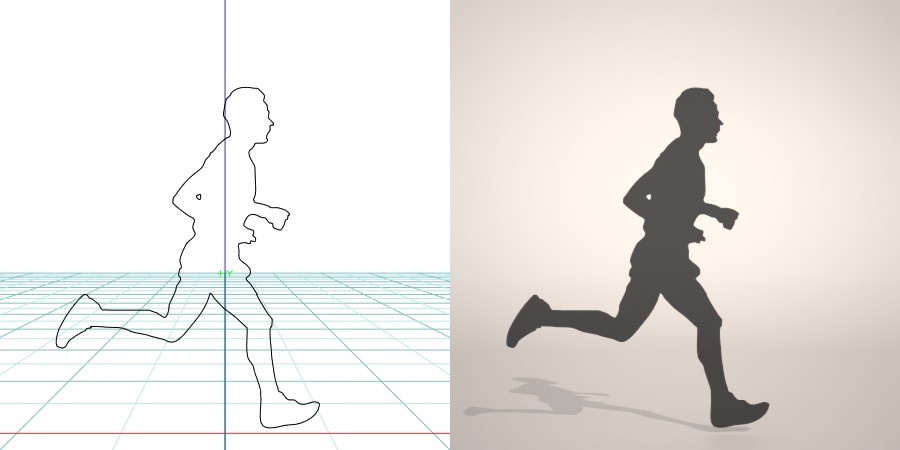 フリー素材 formZ 3D silhouette man 走る running ジョギング Jogging ジョガー Jogger 男性 マラソンランナーのシルエット｜【無料・商用可】3D CADデータ フリーダウンロードサイト丨digital-architex.com