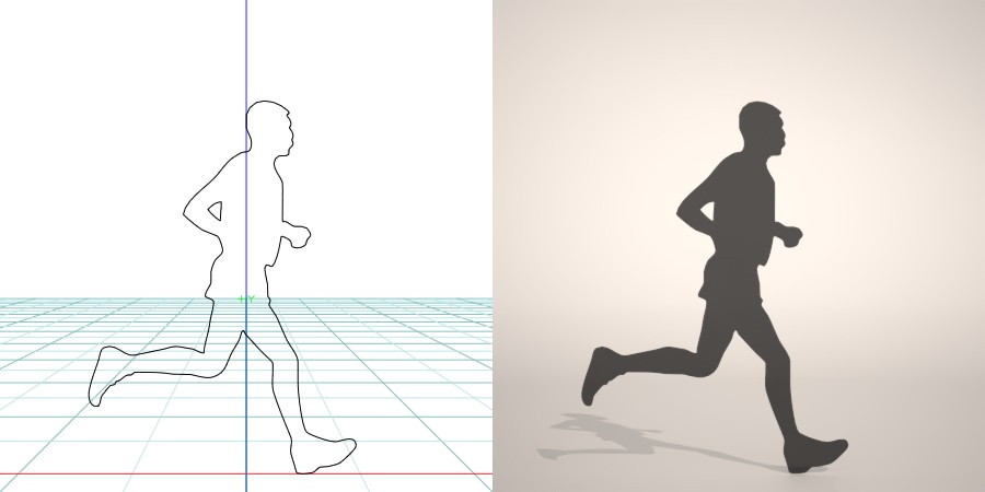 フリー素材 formZ 3D silhouette man 走る running ジョギング Jogging ジョガー Jogger 男性 マラソンランナーのシルエット