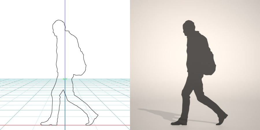 無料 商用可能 フリー素材 formZ 3D silhouette man ruck sack bag walk リュックを背負った歩く男性のシルエット
