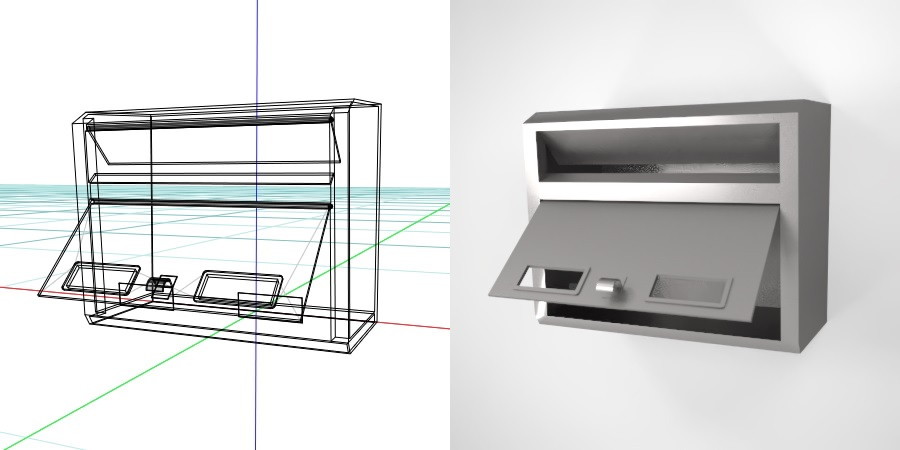 壁掛けの郵便受け（シルバー色）の3D素材丨エクステリア ポスト丨無料 商用可能 フリー素材 フリーデータ丨データ形式はformZ ・3ds・objファイルです