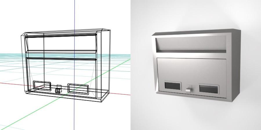 壁掛けの郵便受け（シルバー色）の3D素材丨エクステリア ポスト丨無料 商用可能 フリー素材 フリーデータ丨データ形式はformZ ・3ds・objファイルです