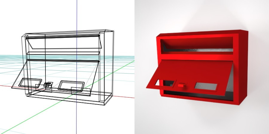 壁掛けの郵便受け（赤色）の3D素材丨エクステリア ポスト丨無料 商用可能 フリー素材 フリーデータ丨データ形式はformZ ・3ds・objファイルです