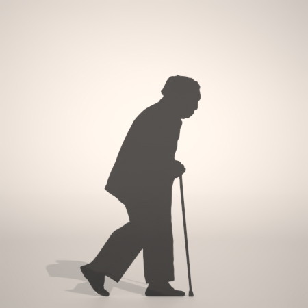 無料,商用可能,フリー素材,formZ,3D,silhouette,man,walk,杖をついて歩く老人のシルエット