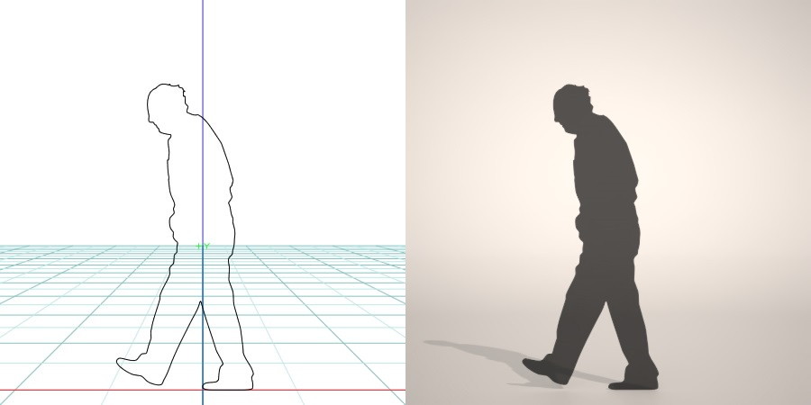 無料,商用可能,フリー素材,formZ,3D,silhouette,man,walk,歩く老人のシルエット