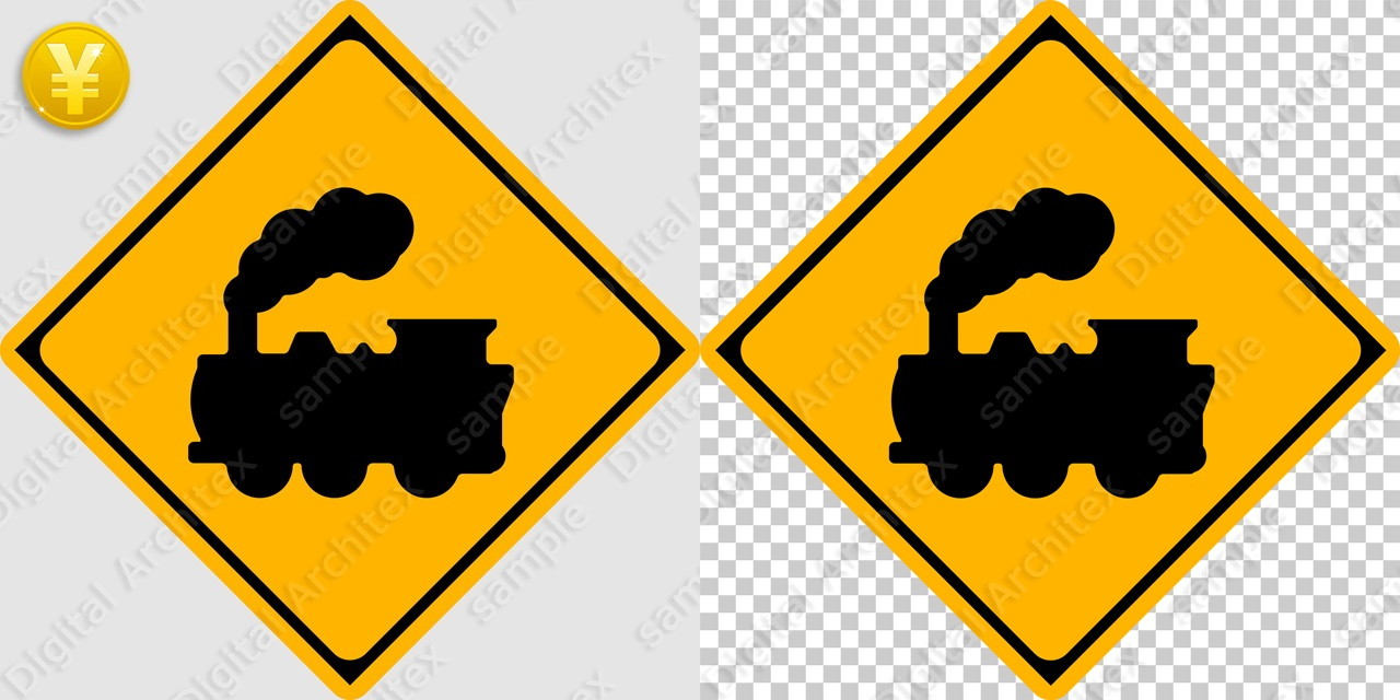 2D,illustration,JPEG,png,traffic signs,マーク,道路標識,切り抜き画像,踏切ありの交通標識のイラスト,警戒標識,汽車