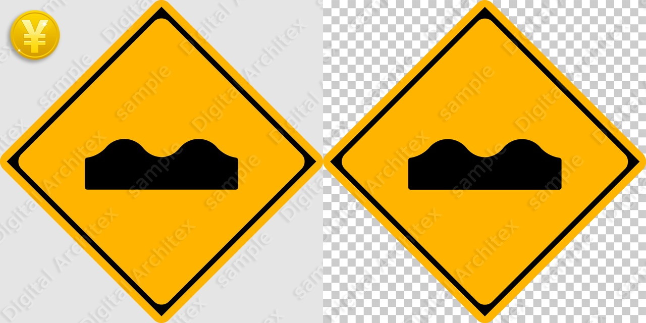 2D,illustration,JPEG,png,traffic signs,マーク,道路標識,切り抜き画像,路面に凹凸ありの交通標識のイラスト,警戒標識,でこぼこ,おうとつ,凸凹