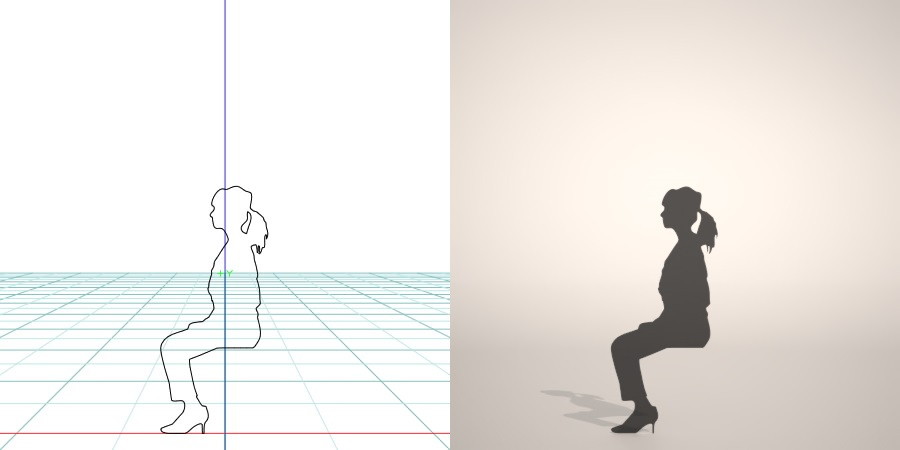 フリー素材 formZ 3D silhouette woman female lady パンツ pants パンプス pumps 座る sit 腰かける女性のシルエット