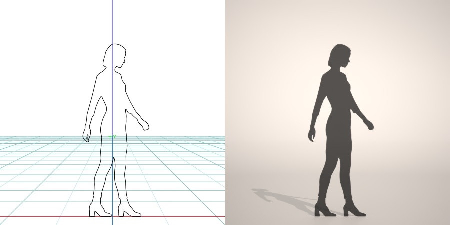 無料,商用可能,フリー素材,formZ,3D,silhouette,woman,female,lady,libregins pants,リブレギンスパンツを穿いた女性のシルエット