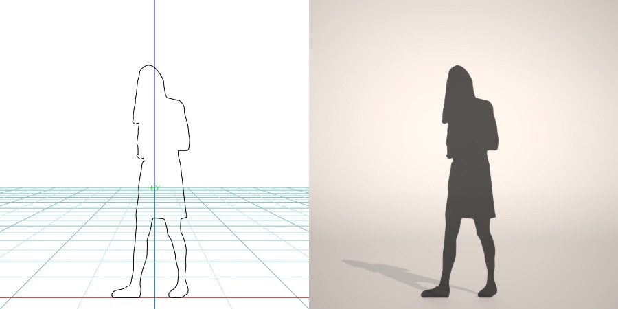 無料,商用可能,フリー素材,formZ,3D,silhouette,woman,female,lady,skirt,スカートを穿いた女性のシルエット