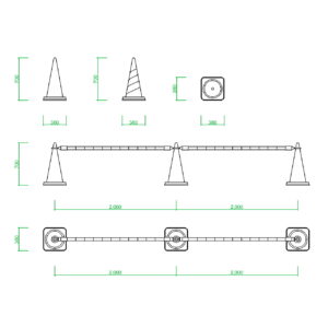カラーコーン バーの2DCAD部品丨建設工事 仮設材 安全区画丨無料 商用可能 フリー素材 フリーデータ AUTOCAD DWG DXF