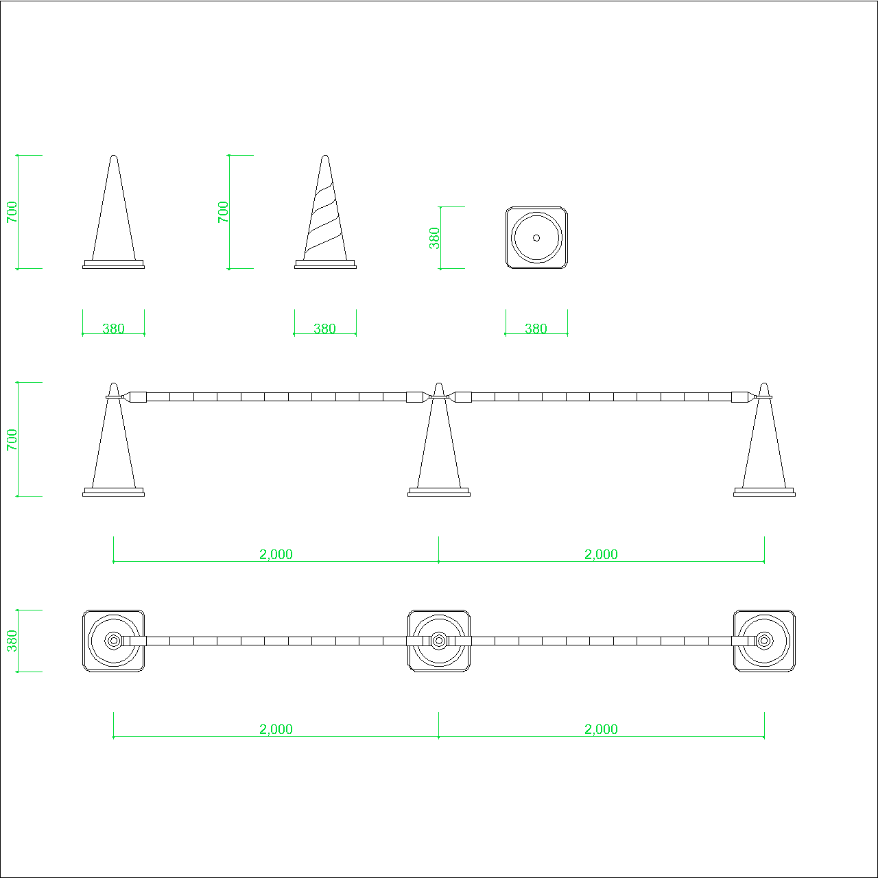 2d部品 カラーコーン バー ウェイト付き Dxf Autocad Dwg 2dc Tem 0001