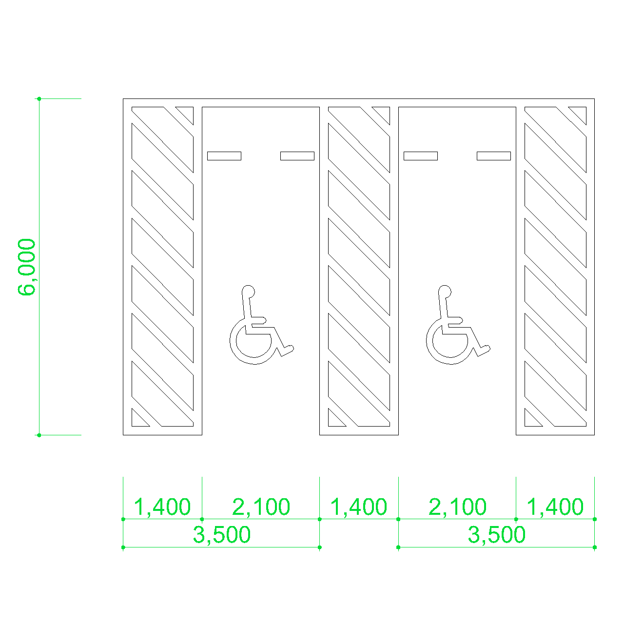 無料,商用可能,フリー素材,フリーデータ,AUTOCAD,DWG,DXF,エクステリア,exterior,parking lot,ハンディキャップ専用駐車スペースの2DCAD部品,障害者専用駐車場,身障者,身体障害者,車椅子マーク