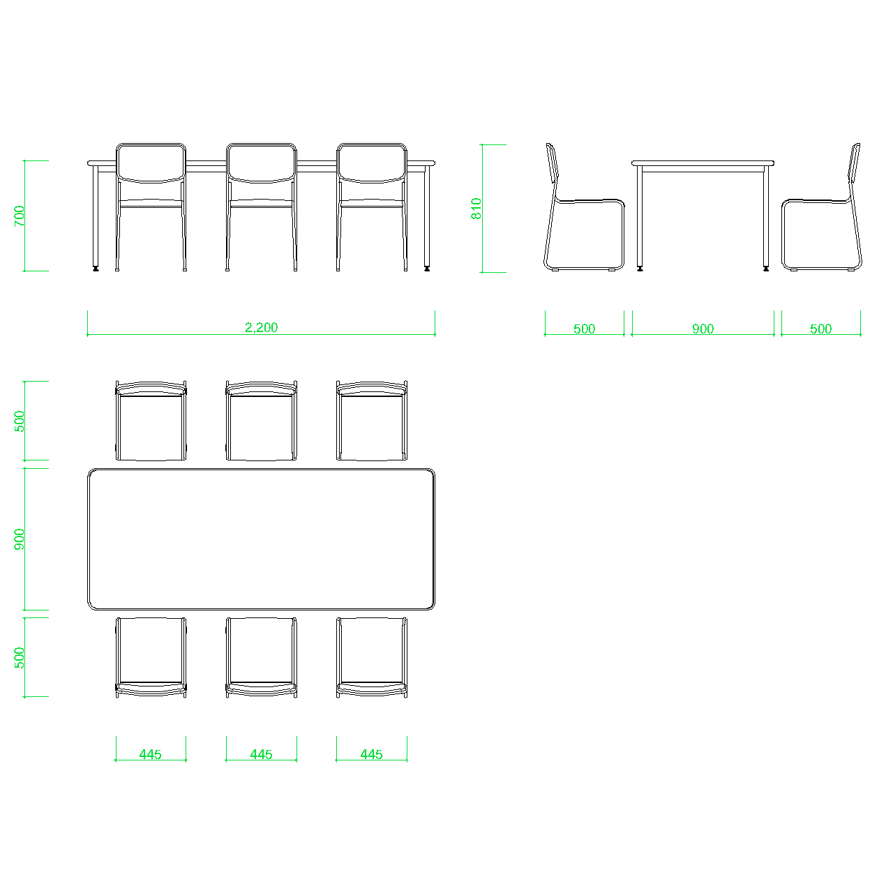 2d部品 打合せテーブルとパイプ椅子6脚 Dxf Autocad Dwg 2di Cmb 0002