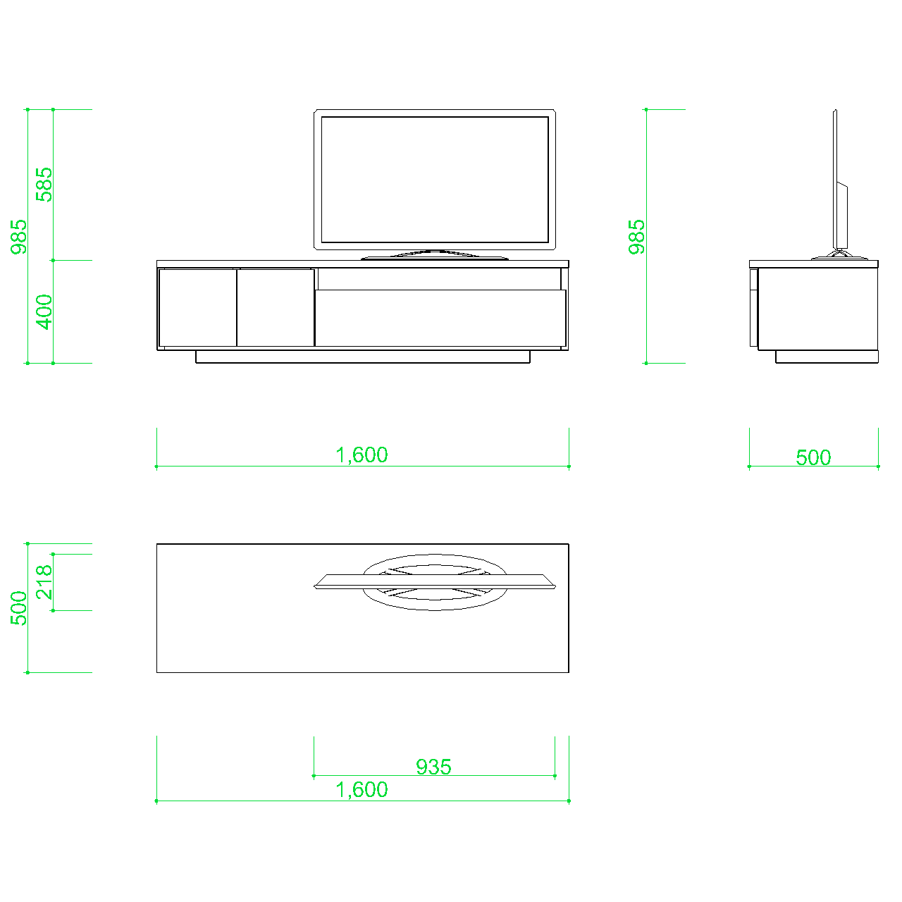 2d部品 40インチのテレビと テレビラック Dxf Autocad Dwg 2di Cmb 0003